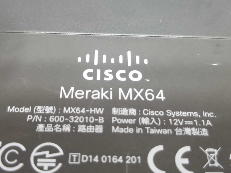 Cisco Meraki MX64-HW 250 Mbps 4x GE LAN Firewall, *CLAIMED* AS-IS ~