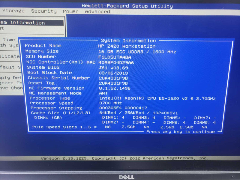 HP Z420 Workstation Xeon E5-1620 @3.60GHz 16 GB RAM No GPU )