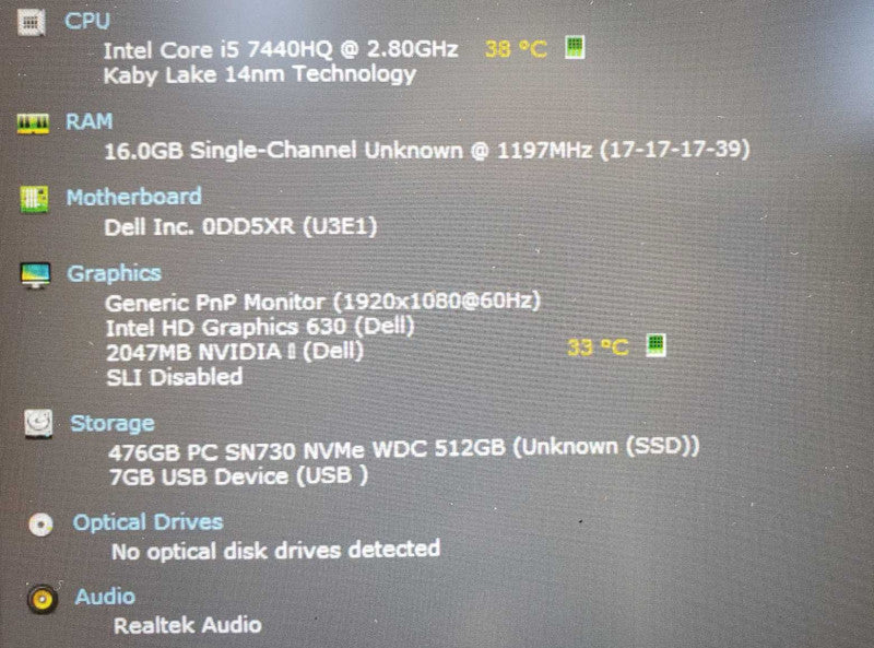 Dell Latitude 5480 Core i5-7440HQ @ 2.8 GHz 16GB DDR4 500GB Nvme Nvidia 930MX 2GB [READ] (