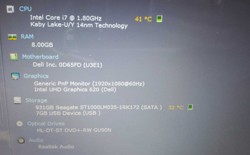 Dell Inspiron P75F Core i7-8550U @ 1.8 GHz 8GB DDR4 1TB HDD [Touchscreen] (