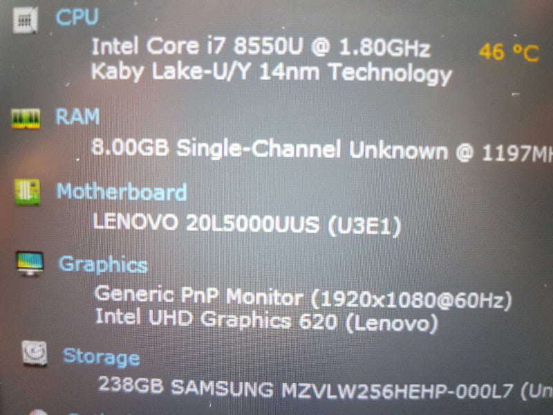 Lenovo ThinkPad T480 i7-8550U @ 1.80ghz / 8gb ram / 256gb SSD / 14\\" #