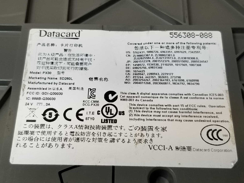 Datacard SD260L PX30 506308-088 Single Sided ID Card Printer, Read _