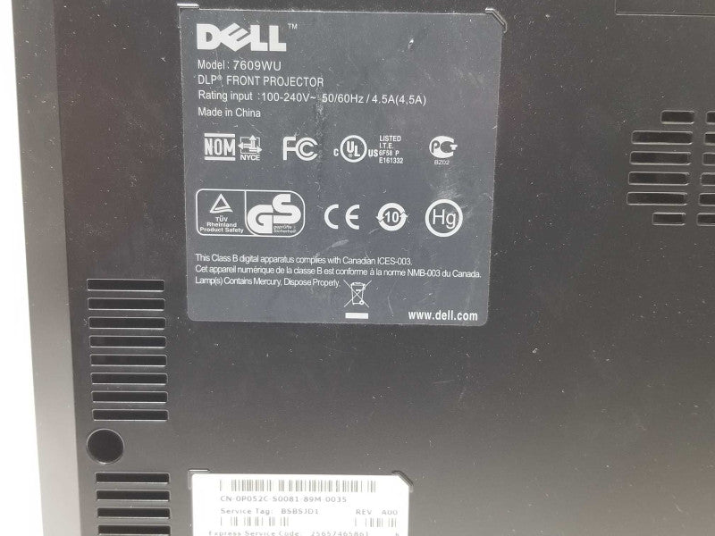 Dell 7609WU 1080p 3,850 ANSI Lumens DLP Projector 583 Lamp Hours, HDMI/Display _