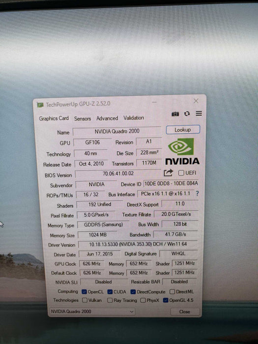 Nvidia Quadro 2000 1GB Graphics Card  )