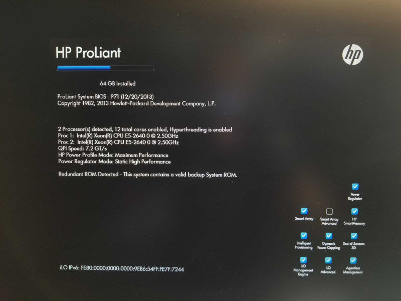 HP Proliant DL360p G8, 2x Xeon E5-2640 2.5GHz 6C, 64GB 2xPSU P420i 8x2.5\\" Read _