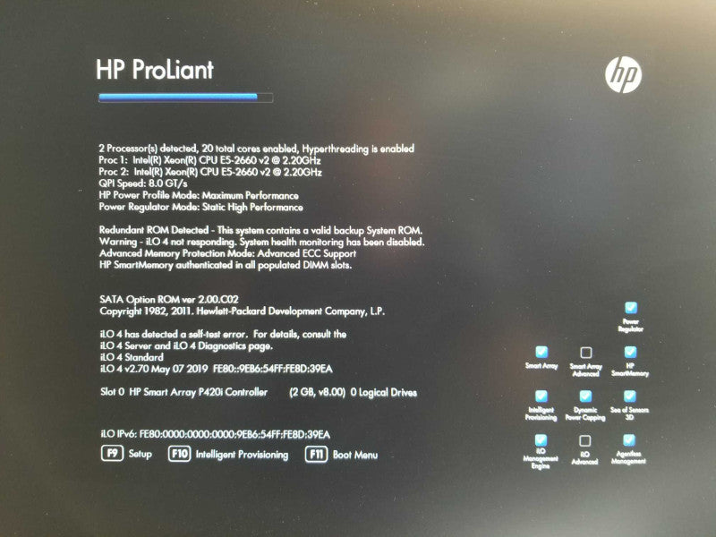 HP Proliant DL360p G8, 2x Xeon E5-2660v2 2.2GHz 10C, 160GB, 2xPSU P420i, Read _