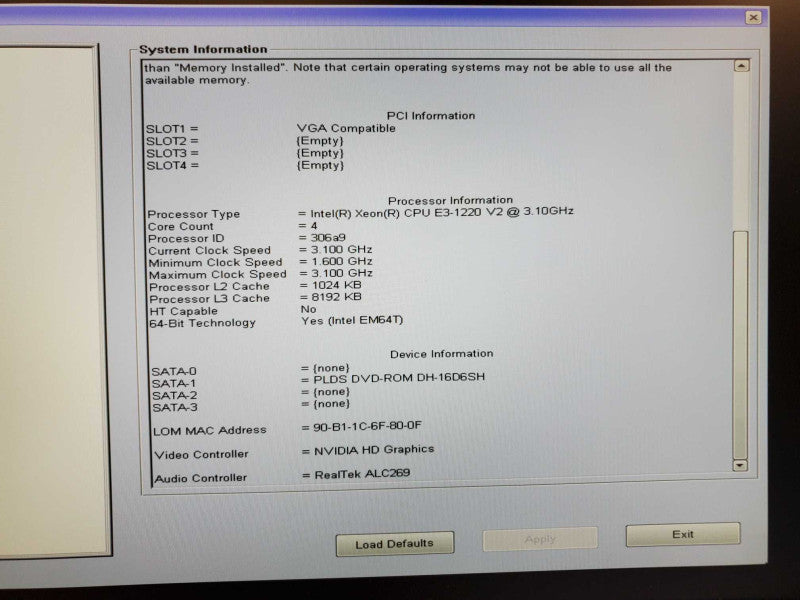 Dell Precision T1650 Xeon E3-1220 v2 @ 3.1GHz 8GB DDR3 No HDD Quadro 2000 (
