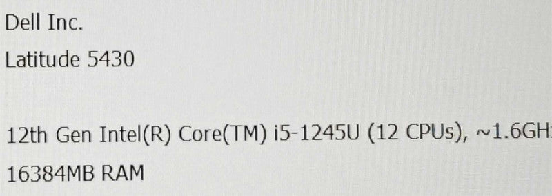 Dell Latitude 5430 14\\" 12th Gen i5-1245U 1.6GHz/16GB RAM, 240GB SSD, NO AC ~