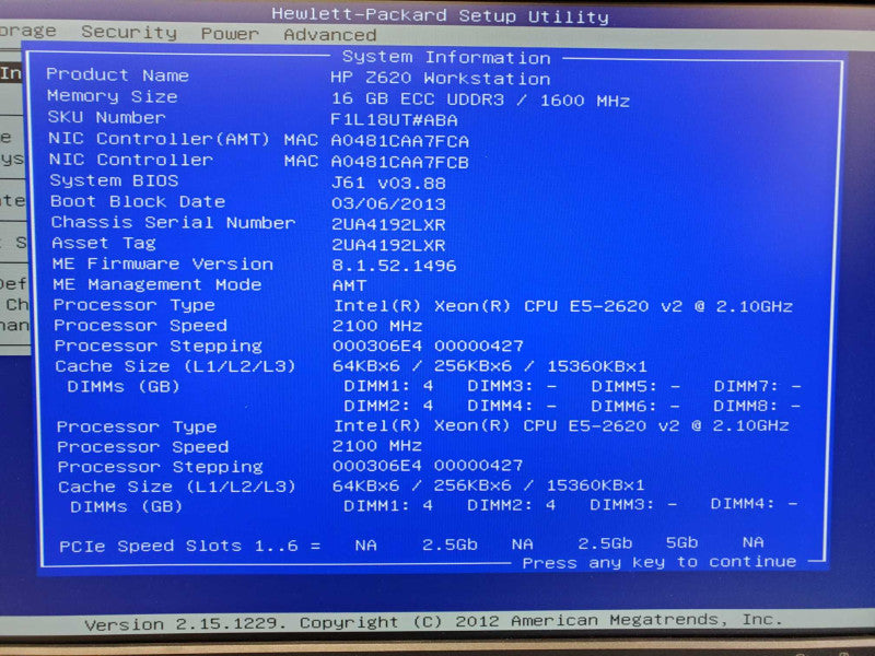 HP Z620 Workstation Xeon E5-2620 v2 @ 2.1GHz 16GB DDR3 No HDD/GPU (