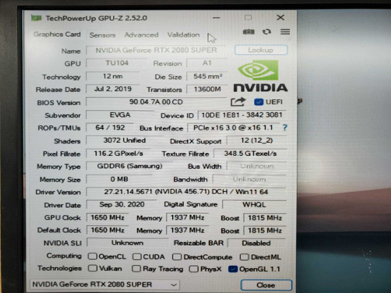 EVGA GeForce RTX 2080 SUPER [For Parts OR Repair Only] (