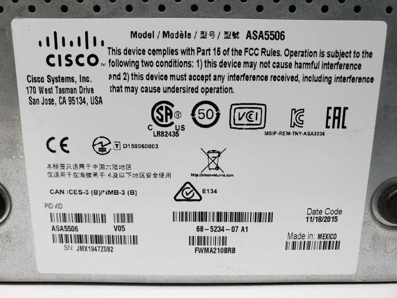 CISCO ASA5506-X Firewall Unlimited Host FirePOWER ASA5506-K9 (