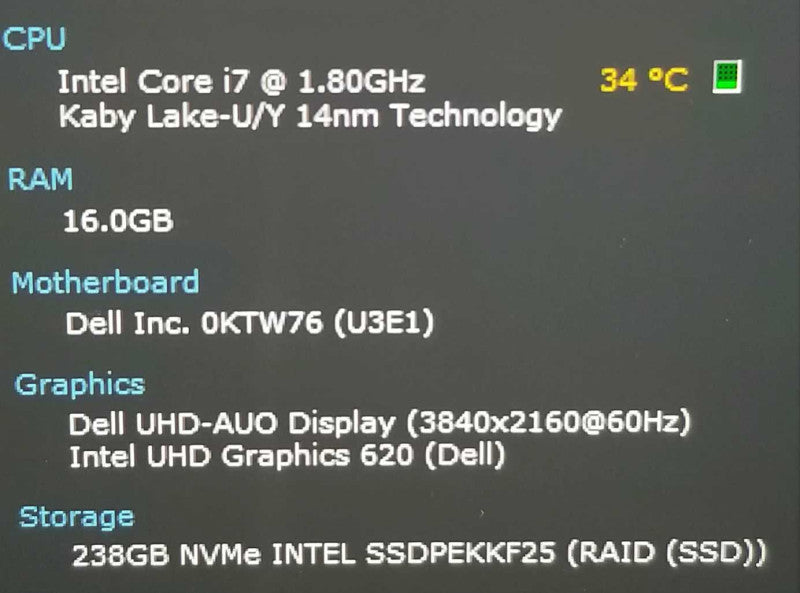 Dell XPS 13-9380 13.3\\" 4k Touch i7-8565U 1.80Gz/8GB DDR4, 240GB SSD, NO AC ~