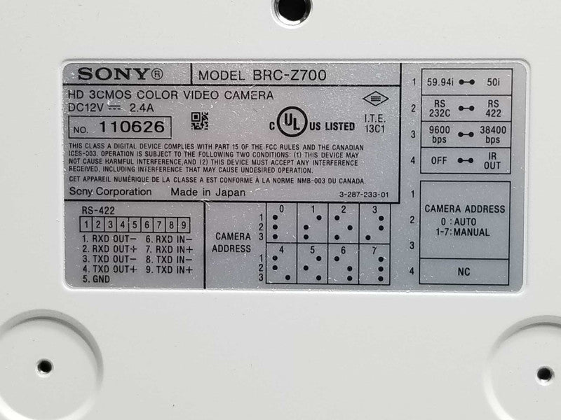Sony BRC Z700 HD 3CMOS Video Camera, Read _