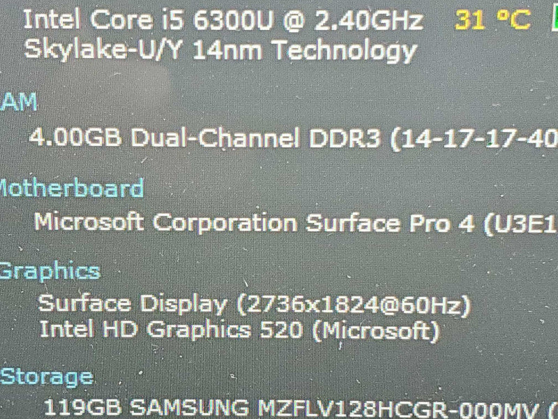 Microsoft Surface Pro 4 (1724)  i5-6300U 4GB RAM 128GB Storage |