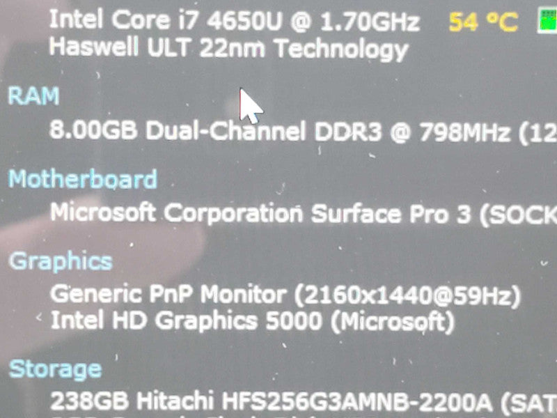 Microsoft Surface Pro (1631) i7-4650U 8GB RAM 256GB Storage |