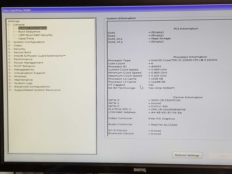 Dell Optiplex 5080, Core I5-10500 3.1GHz, 8GB DDR4, 3TB, Read _