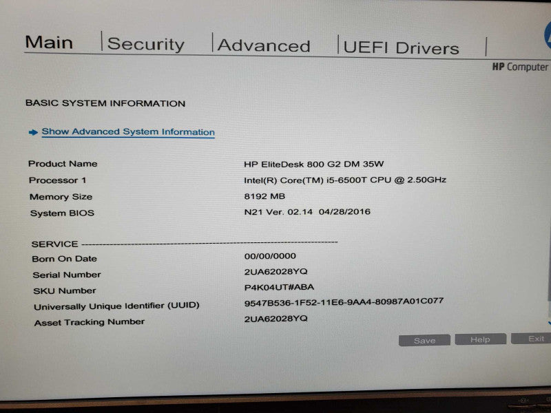 HP Elitedesk 800 G2 Core i5-6500T @ 2.5GHz 8GB DDR4 No HDD (