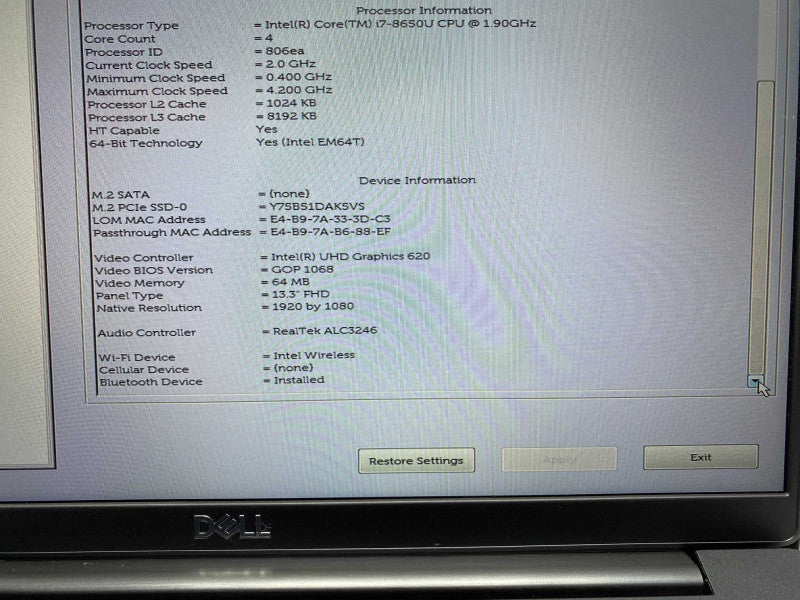 13\\" DELL Latitude 7390 with i7-8650U CPU 8GB RAM & 256GB SSD Storage  -