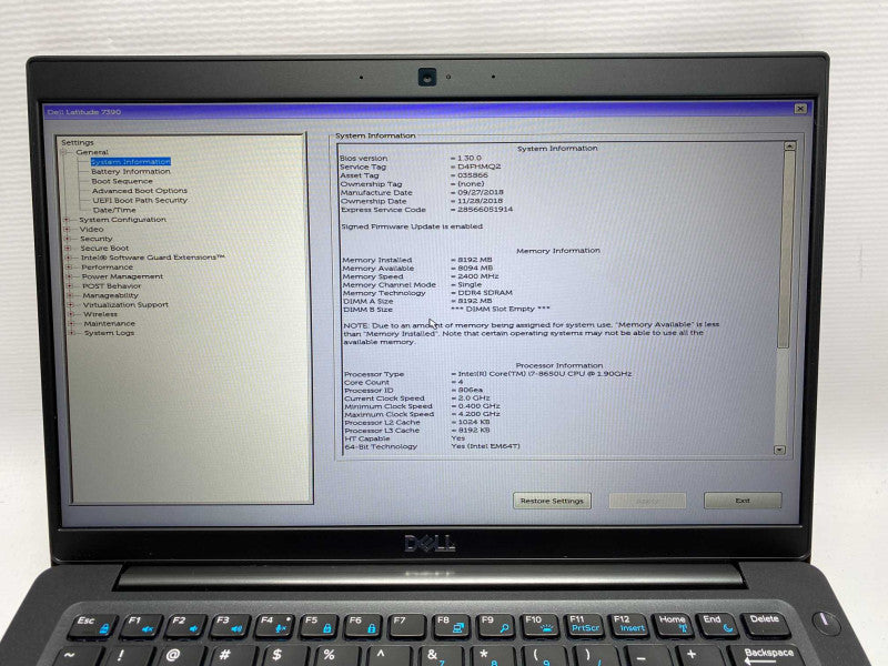 13\\" DELL Latitude 7390 with i7-8650U CPU 8GB RAM & 256GB SSD Storage  -
