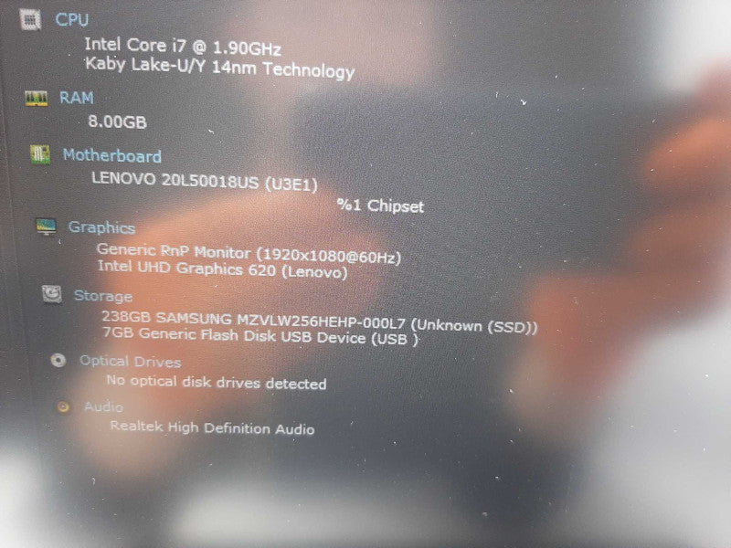 Lenovo Thinkpad T480 14\\" I7-8650U 1.9GHz 8GB DDR4 256GB NVme $