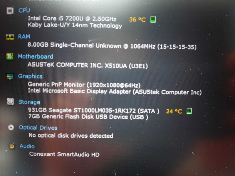 Asus VivoBook S510U i5-7200U @ 2.5GHz 8GB DDR4 1TB HDD $