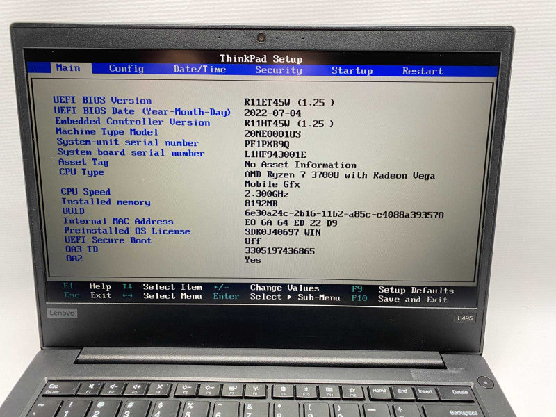 Lenovo E495 with AMD Ryzen 7-3700U CPU 8GB RAM & 256GB SSD + 1TB Hard Drive  -