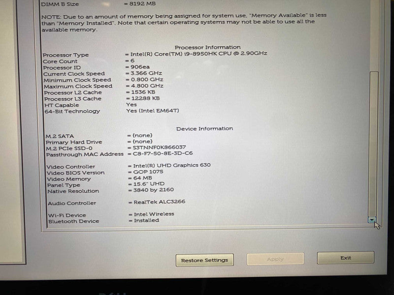 DELL XPS 15 9570 with i9-8950HQ CPU 16GB RAM & 512GB NVMe Storage  -