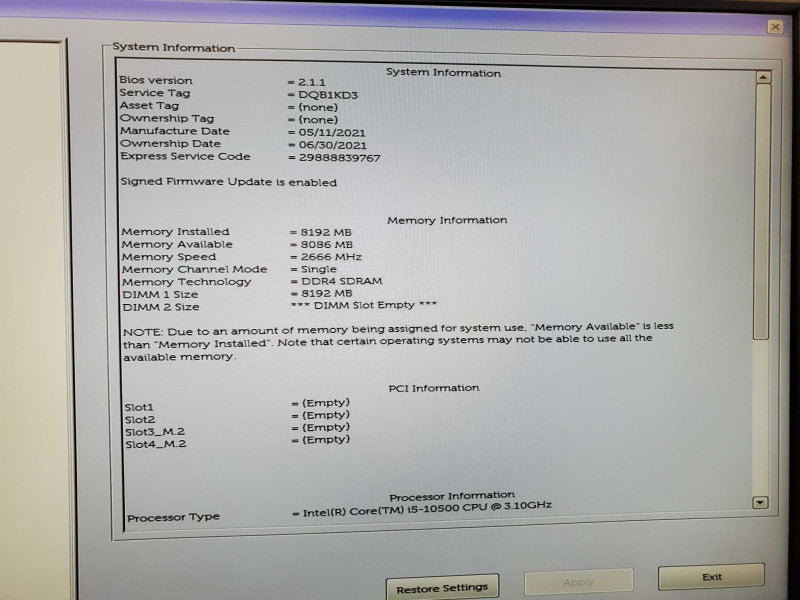 Dell Optiplex 3080 Core i5-10500 @ 3.1GHz 8GB DDR4 No HDD (