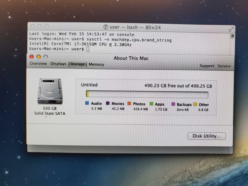 Mac Mini 2012 A1347 Core i7-3615QM @ 2.3GHz 8GB DDR3 500GB SSD (