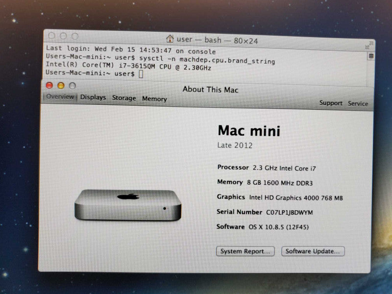 Mac Mini 2012 A1347 Core i7-3615QM @ 2.3GHz 8GB DDR3 500GB SSD (