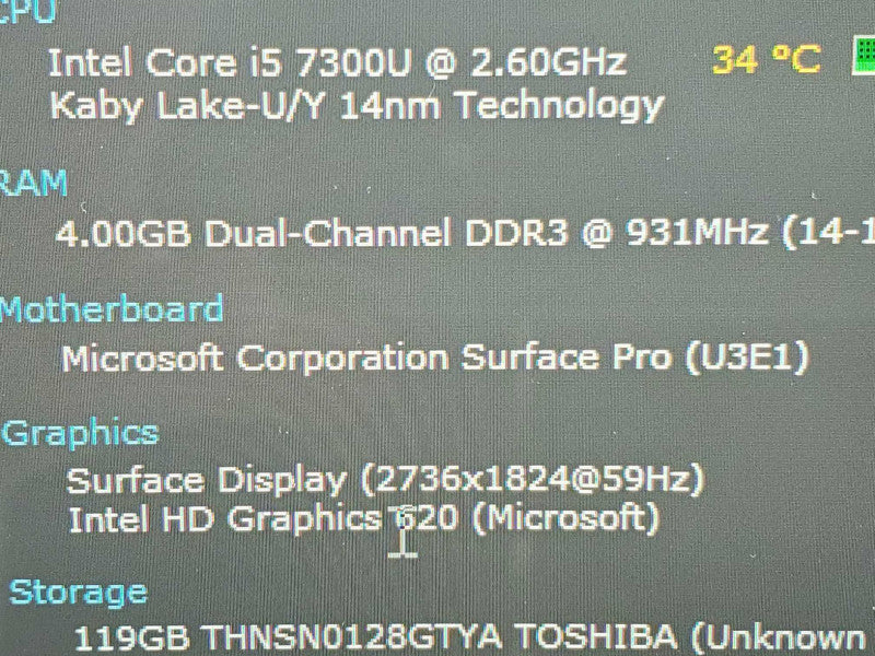 Microsoft Surface Pro LTE model 1807 i5-7300U 4GB DDR3 128GB Storage (READ) |