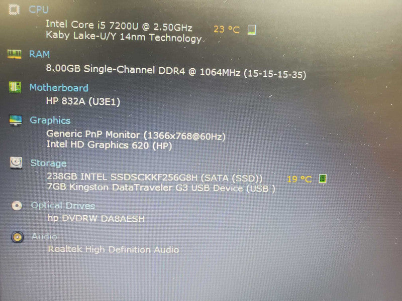 HP 250 G6 with i5-7200U CPU 8GB RAM 256GB SSD Storage +