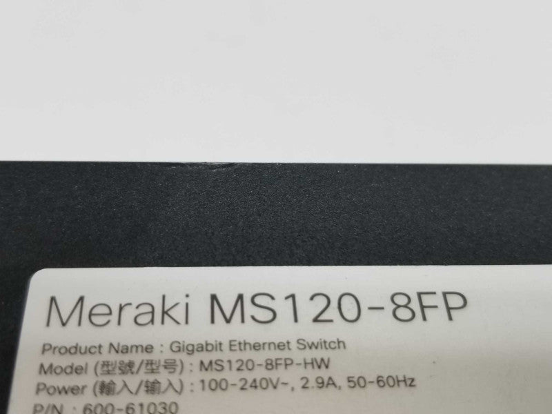 Unclaimed Cisco Meraki MS120-8FP-HW 8-Port PoE Managed Switch ~