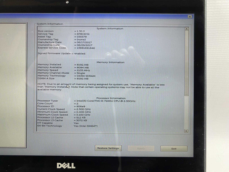 DELL Latitude 7280 with i5-7200U CPU 8G BRAM & 256GB SSD Storage  -