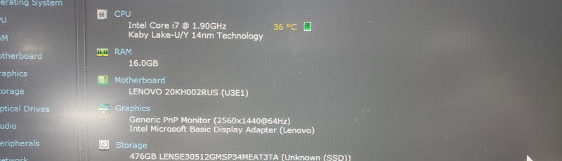 Lenovo ThinkPad X1 Carbon i7-8650U 16GB 512GB SSD 14\\" Screen )