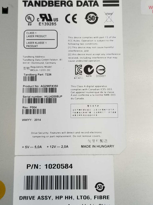 TANDBERG DATA MAGNUM 2X24 92451-LTO HP Ultrium 6-SCSI 232U, Read _
