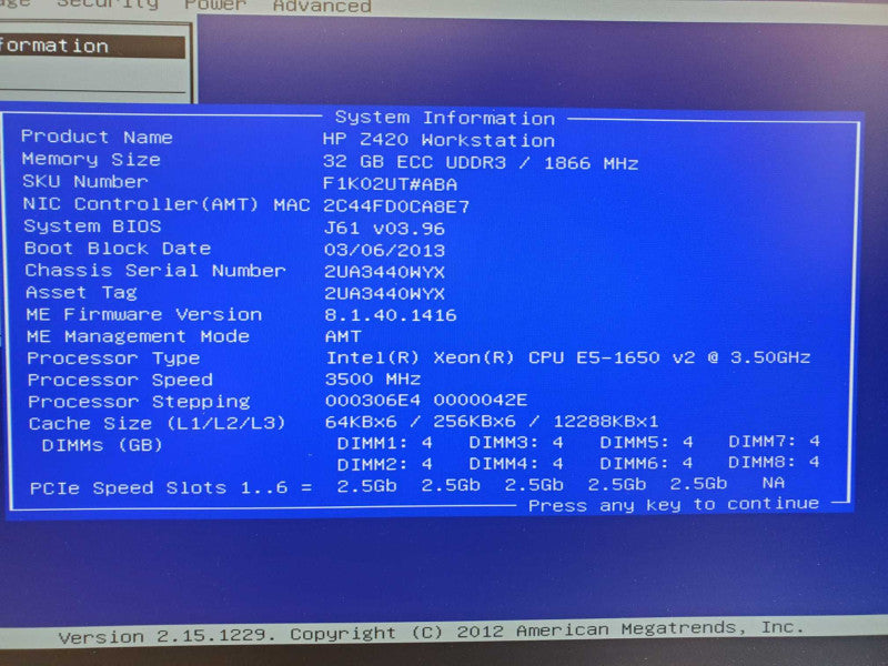 Hp Z420 Workstation Xeon E5-1650 v2 @ 3.5GHz 32GB DDR3 No HDD NVS310 [Read] (