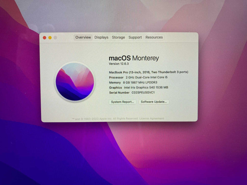 MacBook Pro 13-inch 2016 with Intel i5 CPU 8GB RAM & 250GB Storage  -