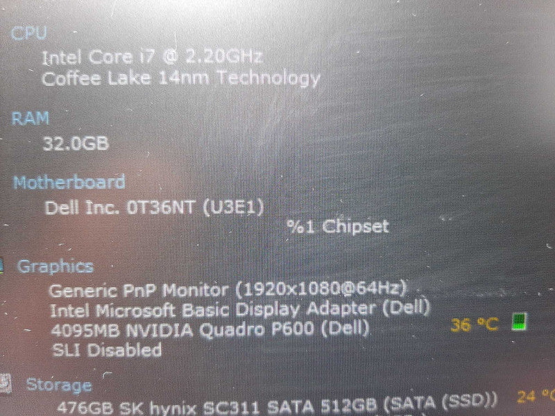 Dell Precision 3530 15.6\\" Core i7-8750H 2.20GHz 32GB 512GB SSD $