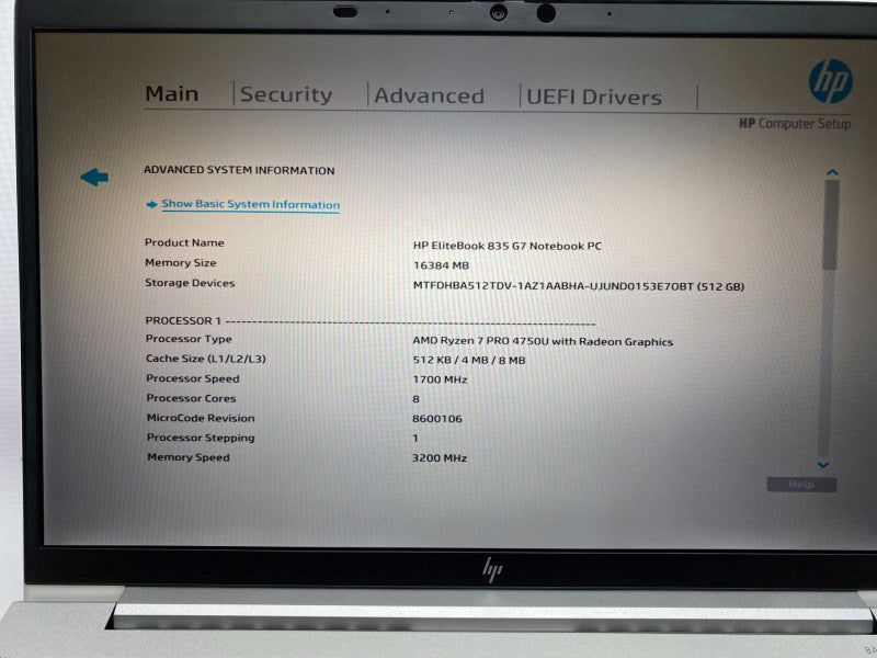13" HP EliteBook 835 G7 with AMD Ryzen 7 PRO 4750U CPU 16GB RAM & 512GB NVMe  -