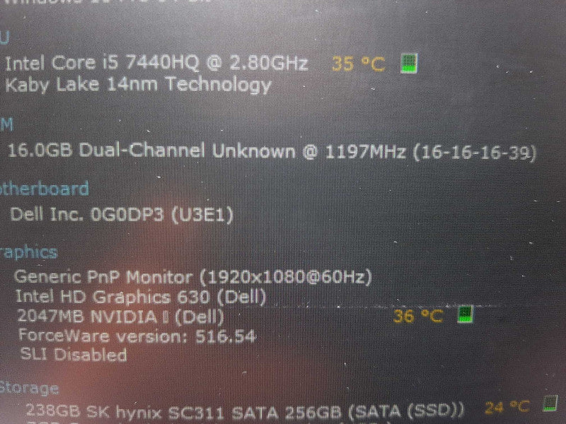 Dell Lattitude 3520 15.6\\" i7-7440HQ @2.8GHz 16GB DDR4 256GB NVme  $