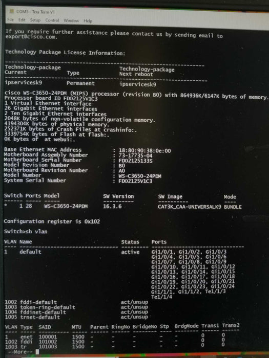 WS-C3650-24PDM-E Cisco Catalyst 24 Ports PoE+ Gigabit Switch w/ 2x10G SFP,  ~
