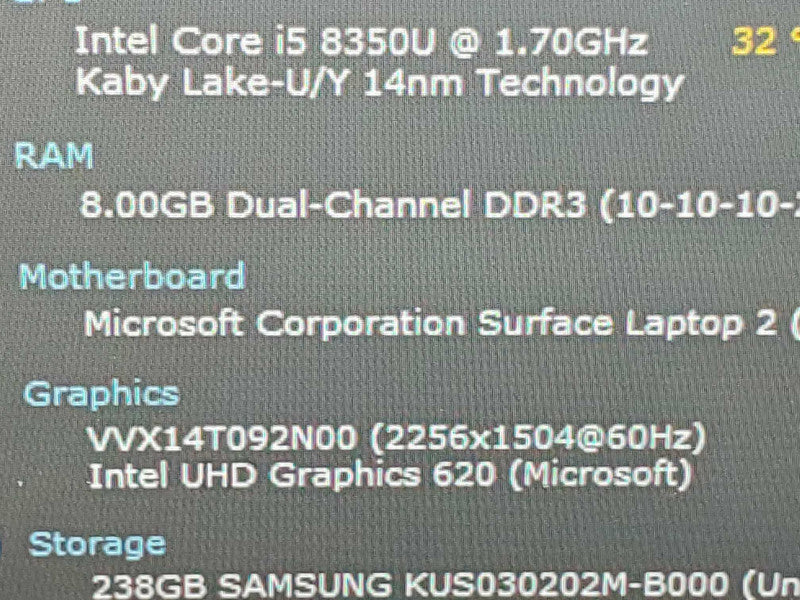 Microsoft Surface Laptop (1769) i5-8350U 8GB RAM 256GB Storage |