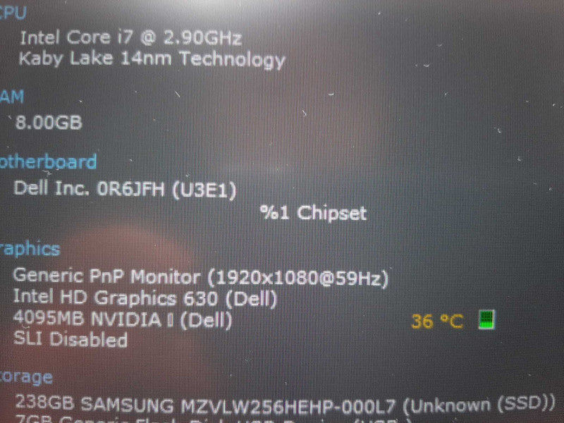 Dell Precision 5520 15.6\\" i7-7820HQ @ 2.9GHz 8GB DDR4 256GB SSD $