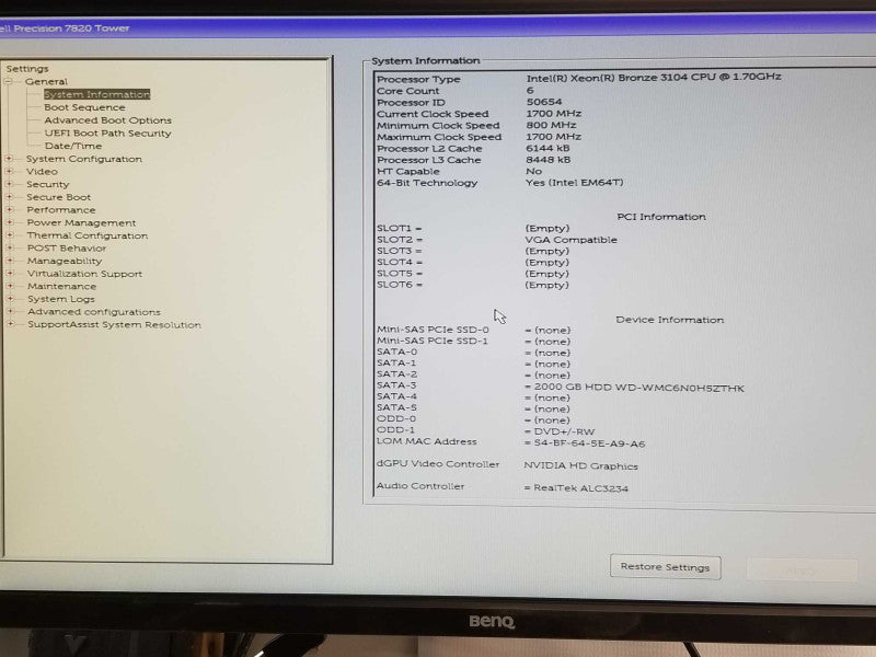 Dell Precision 7820, Xeon Bronze 3104 1.7GHz, 32GB DDR4, 2TB HDD, P400 GPU _
