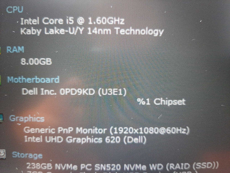 Dell Latitude 5400 14\\" Intel i5-8365U @ 1.60GHz 8GB DDR4 256GB NVme $