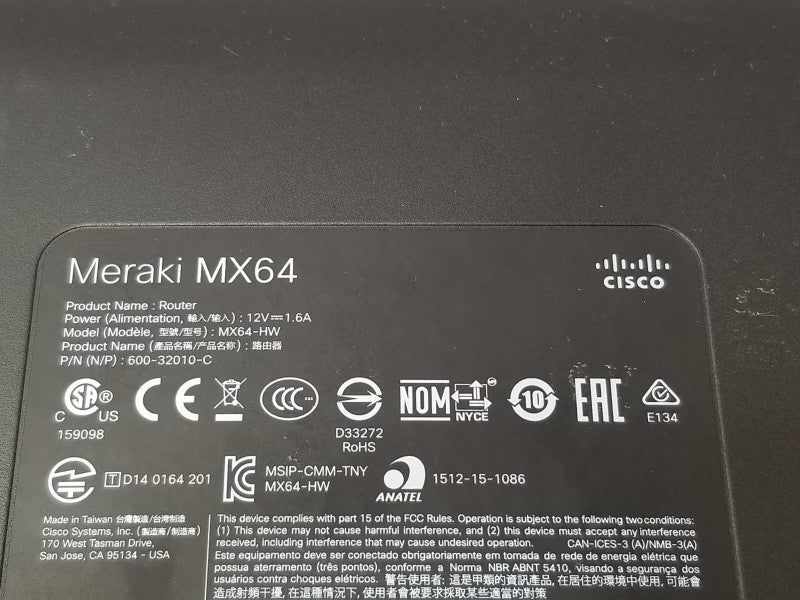 Cisco Meraki MX64-HW Cloud Managed Network Security Router UNCLAIMED _