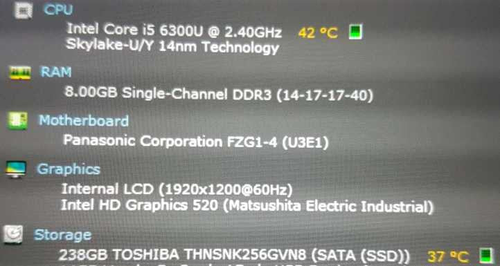 Panasonic FZ-G1 i5-6300U / 340 hours / 8gb ram / 256gb SSD / READ  #
