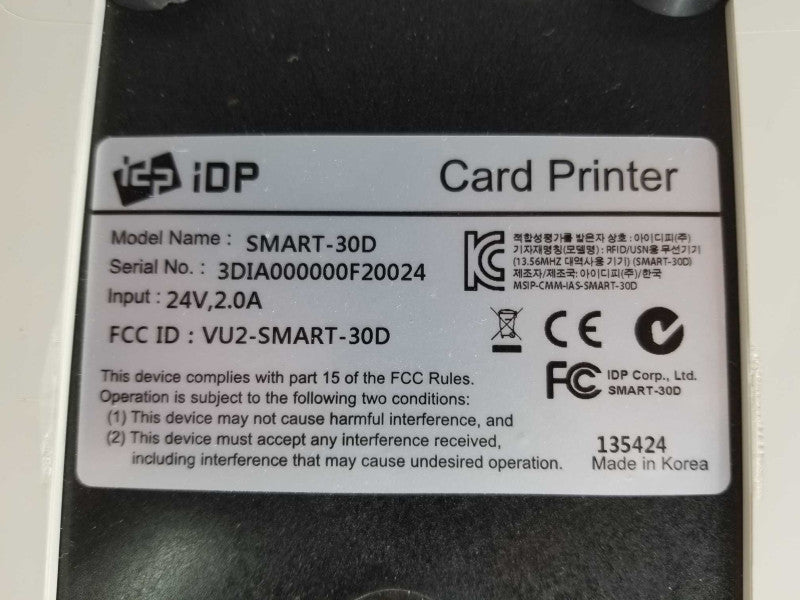 iDP Smart-30D Card Printer, Powers on, Read _