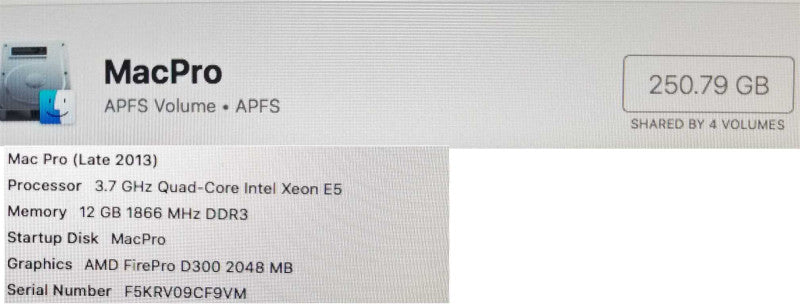 Mac Pro (Late 2013) Xeon E5-1620(v2) 3.7GHz/12GB RAM, FirePro D300, 256GB SSD  ~